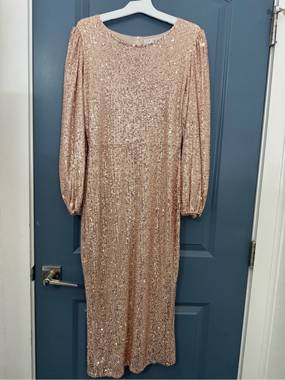 Ivy City Co Rose Gold Sequin Midi Dress